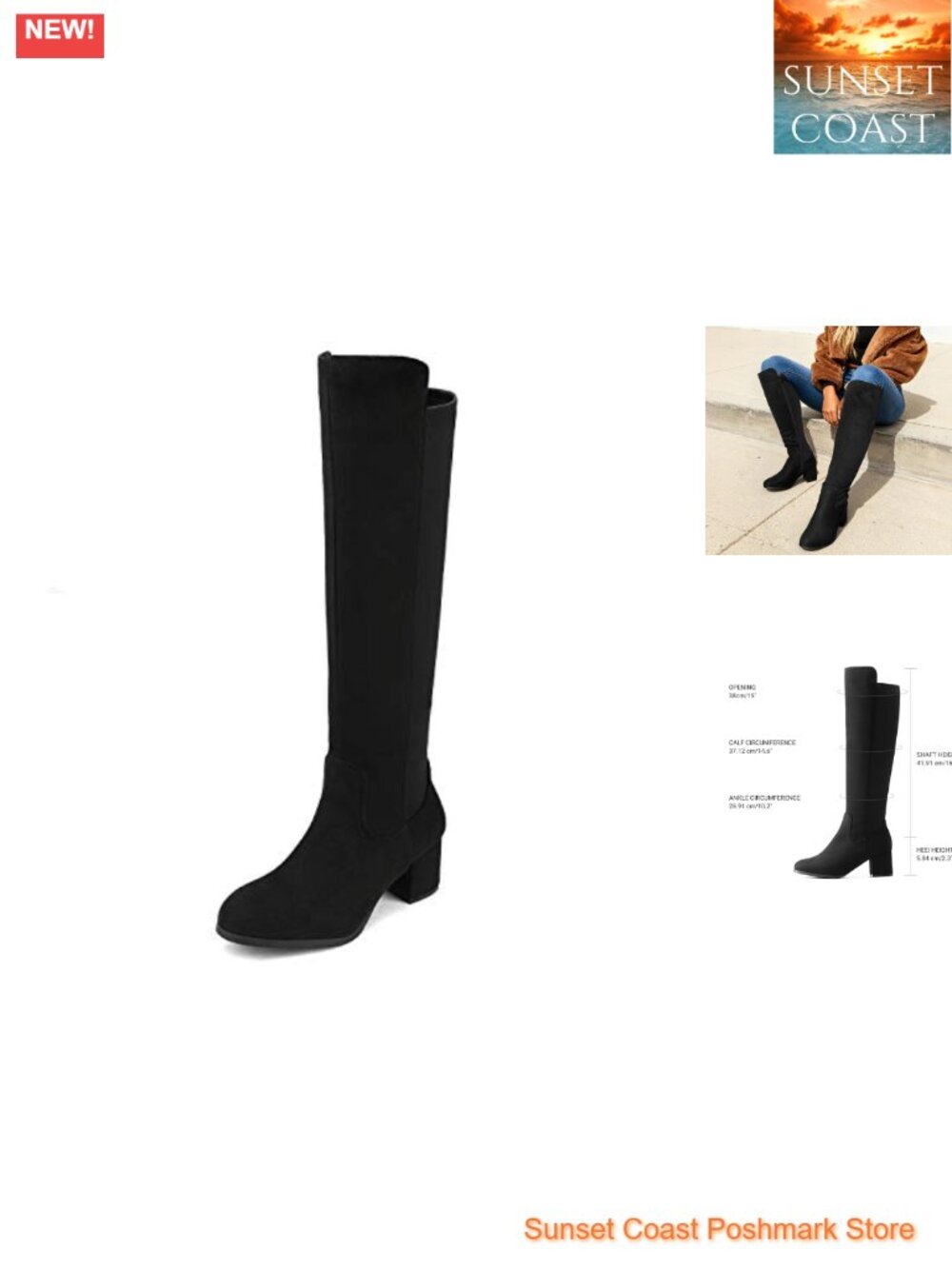 Women's Knee High Stretchy Faux Suede Block Heel Tall Fashion Boots